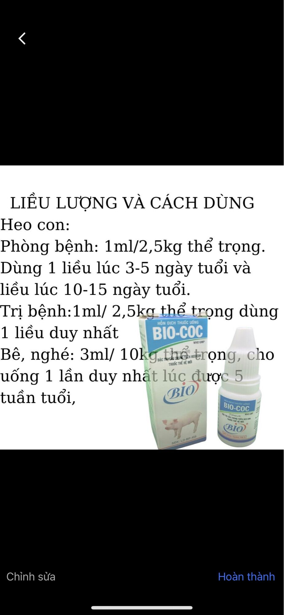 Bio Coc 10ml - Cầu Trùng trên Heo con, Bê, Nghé
