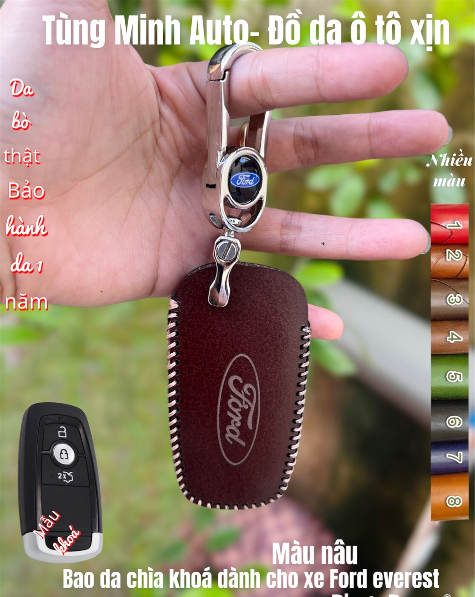 Bao da bọc chìa khoá xe ô tô Ford everest handmade
