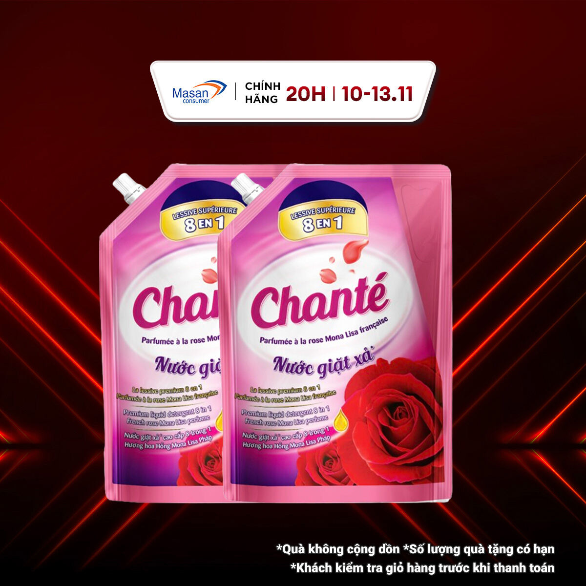 Combo 2 Nước Giặt Xả Chanté Cao Cấp 8 Trong 1 Túi X 3.4Kg/3.05KG