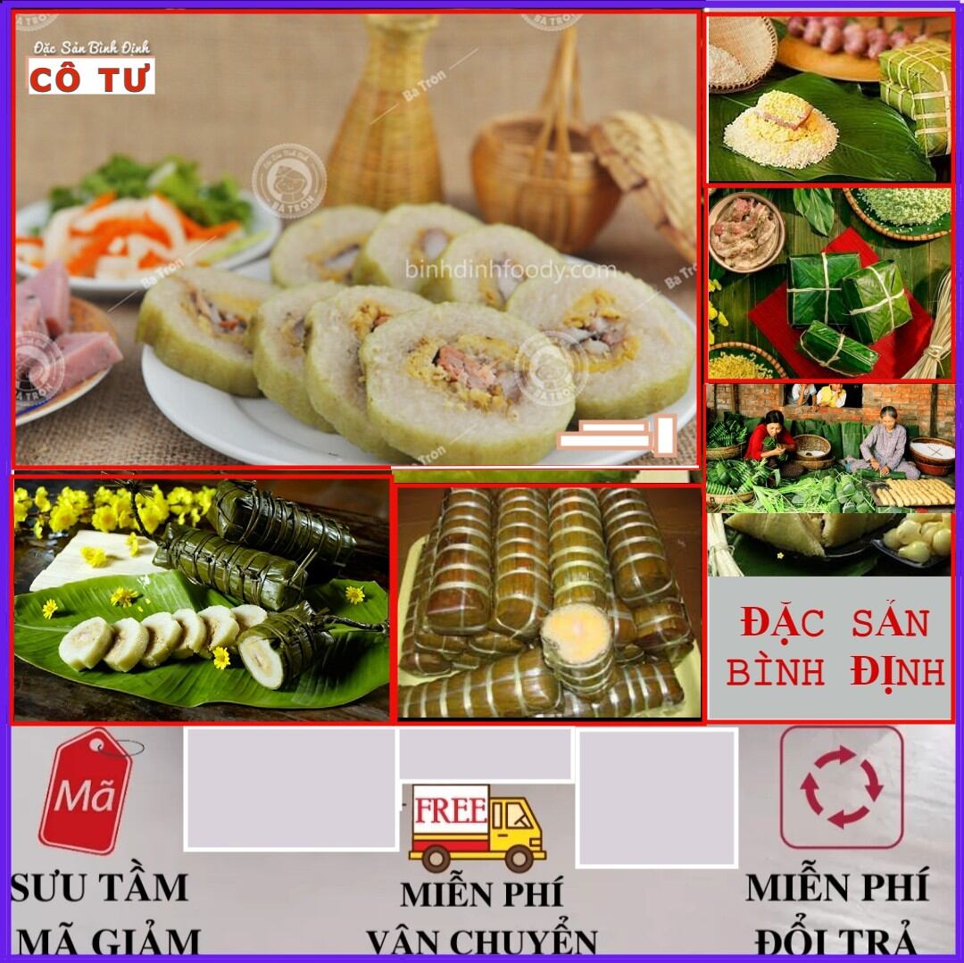 COMBOO 2 CÂY BÁNH TÉT BÌNH ĐỊNH CÔ 4 (1 ĐÒN 1KG BÁNH MỚI VÀ HÚT CHÂN KHÔNG)