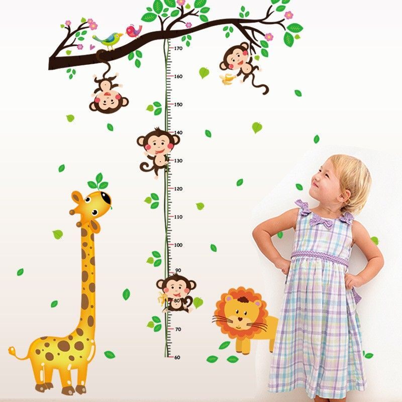 Decal dán tường cho bé con vật và thước đo