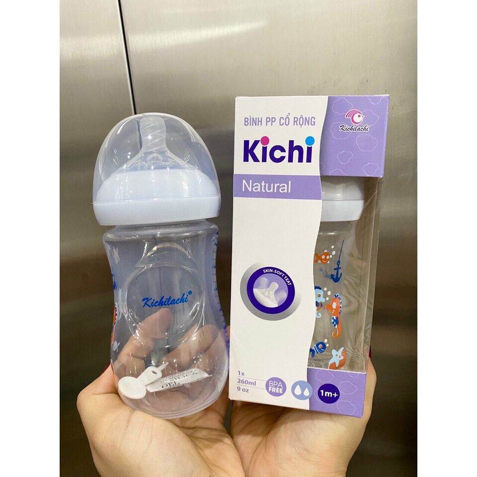 Bình sữa cổ rộng Kichi Natural 125ml, 260ml