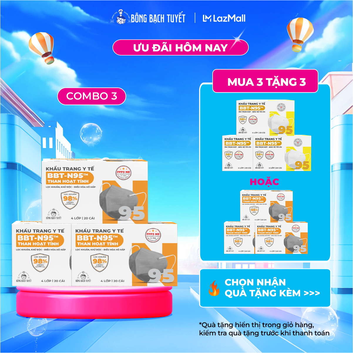 Combo 3 hộp khẩu trang bông bạch tuyết n95 than hoạt tính