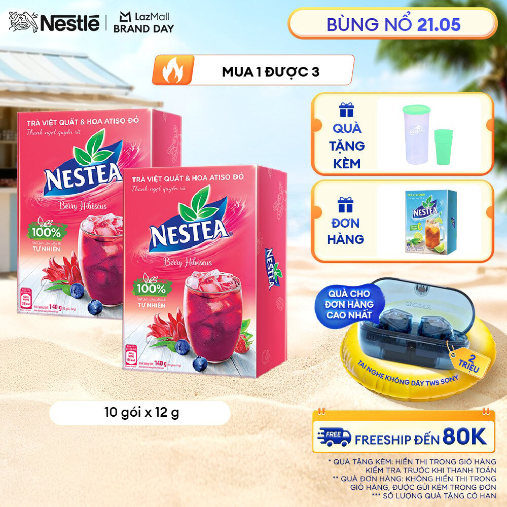 [ƯU ĐÃI THÁNG 5] Combo 2 Hộp Trà Việt Quất và Hoa Atiso Đỏ NESTEA 10 gói x 1 g