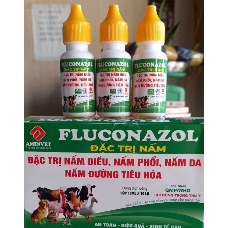 Nấm diều, nấm cóc hầu, Fluconazol nấm phổi, nấm da, nấm đường tiêu hoá gà đá, gà chọi, thỏ, chó mèo 10ml