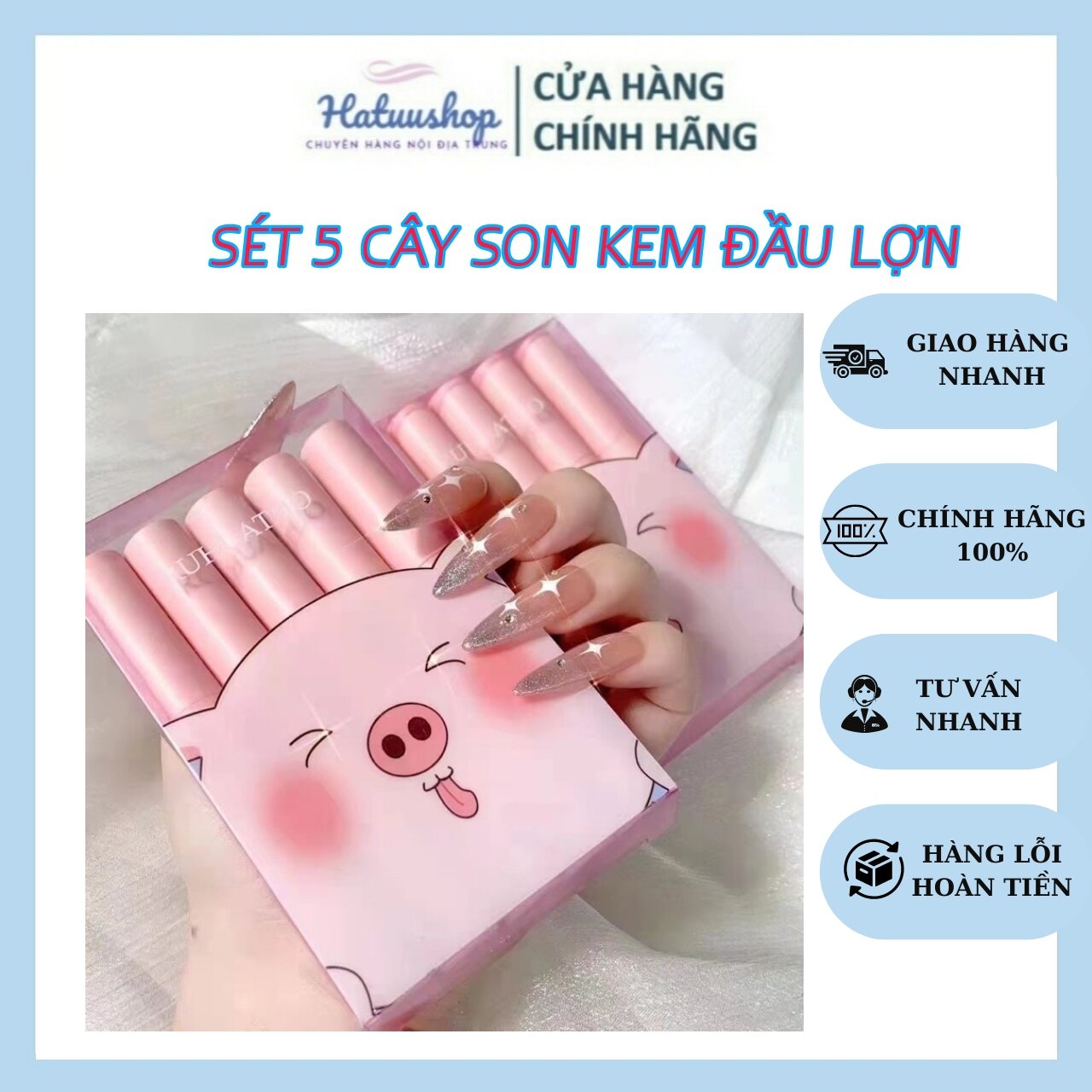 Sét 5 cây son kem lỳ mềm môi lên màu chuẩn ruhuatua