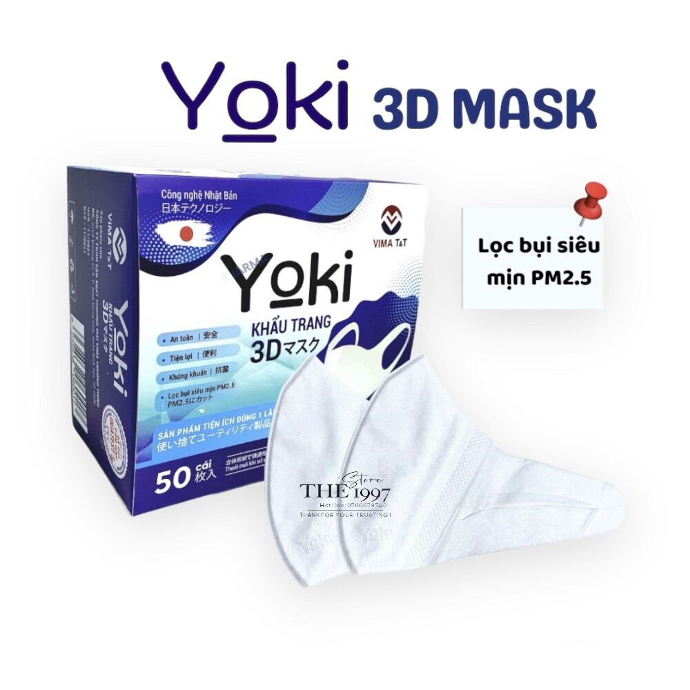 Khẩu trang 3D Yoki Mask Hộp 50 cáikháng khuẩn công nghệ nhật bản hàng