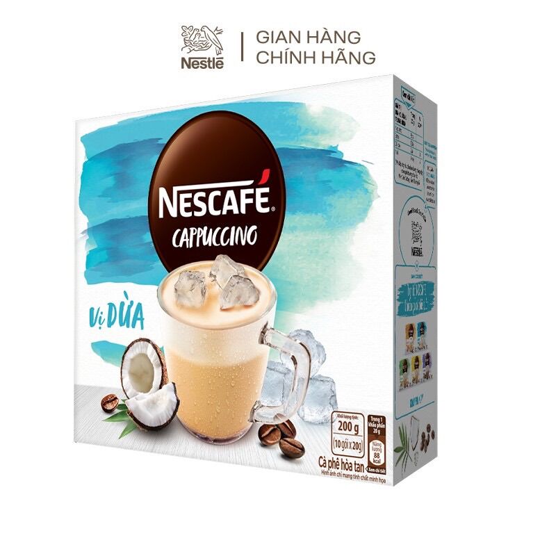 Cà phê hoà tan NESCAFE’ Cappuccino vị Dừa ( hộp 10 gói x 20g)