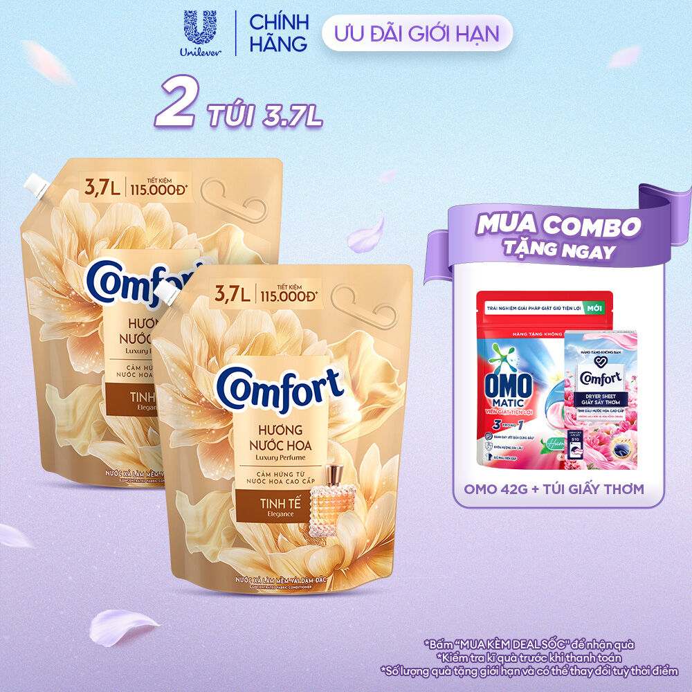 Combo 2 Túi Nước Xả Vải Comfort Hương Nước Hoa 100 Giờ Lưu Hương Tinh Tế túi 3.7L