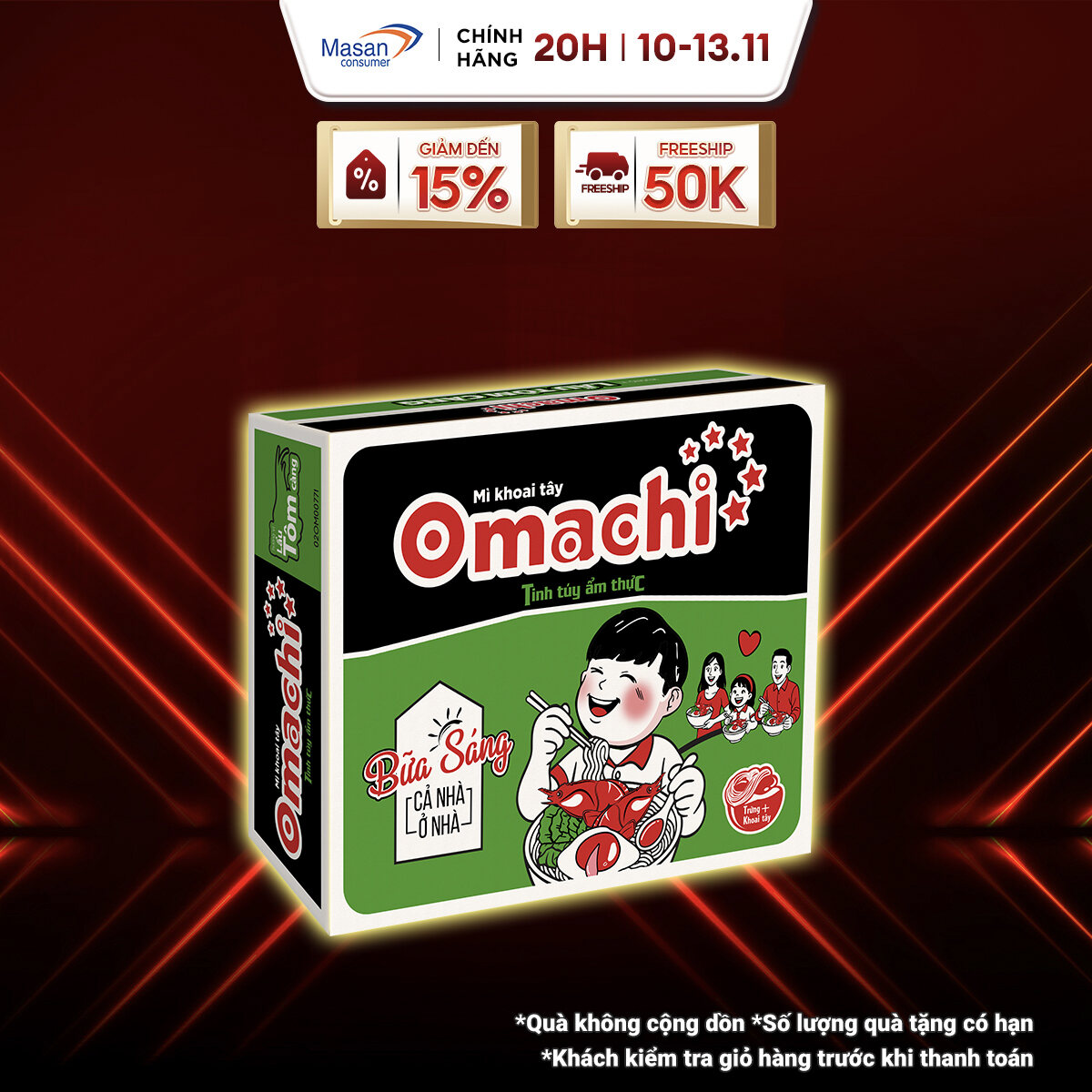 Mì Khoai Tây Omachi Lẩu Tôm Càng - Thùng 30 Gói x 80g