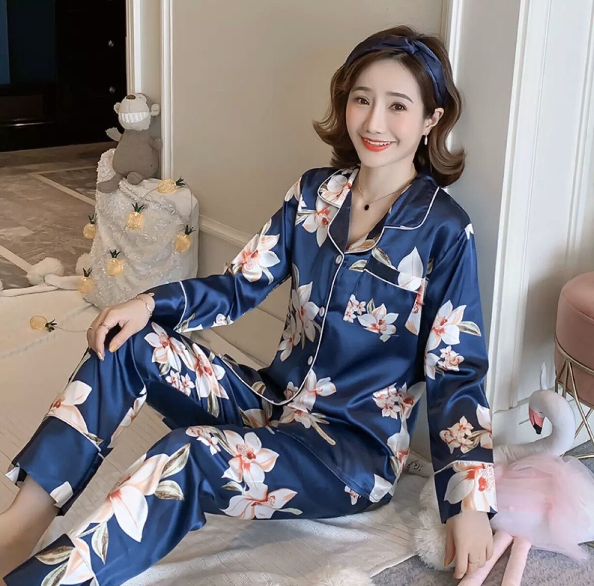 SET BỘ  NGỦ PIZAMA LỤA TAY DÀI -YT42