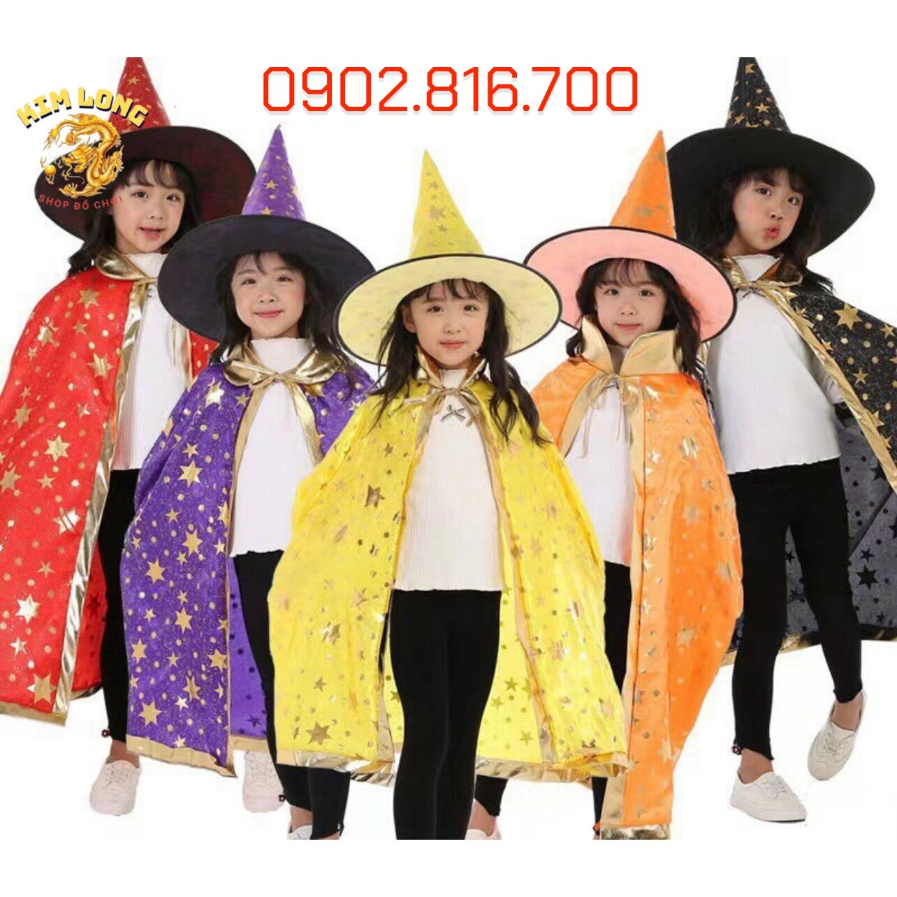 Set Áo Choàng và nón phù thuỷ trang phục hoá trang Halloween cho bé trai và bé gái