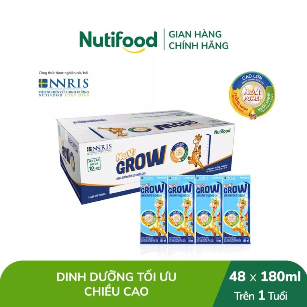 Thùng 48 hộp sữa pha sẵn nuvi grow 180ml