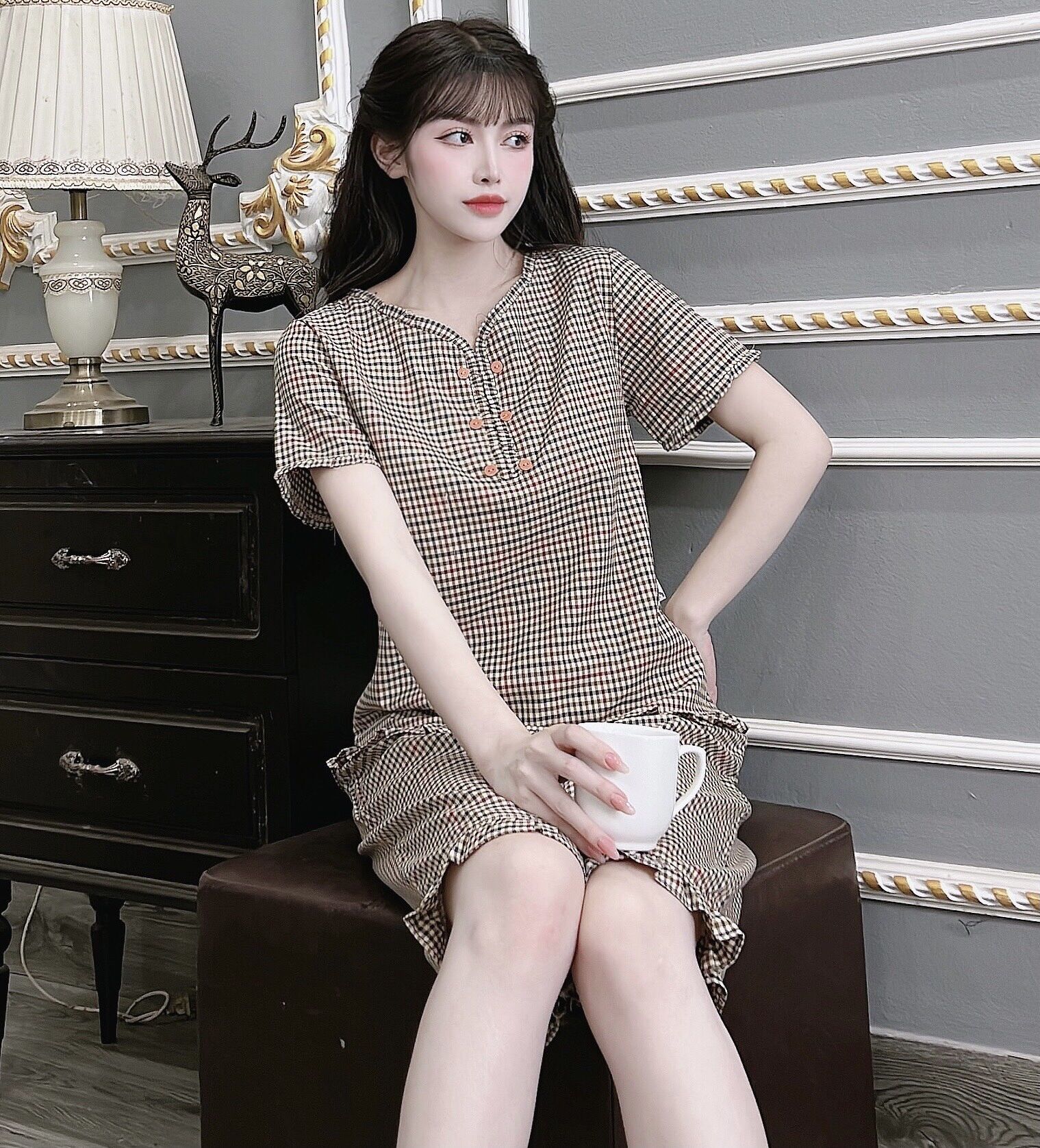 Đồ bộ nữ mẫu lửng, vải kate