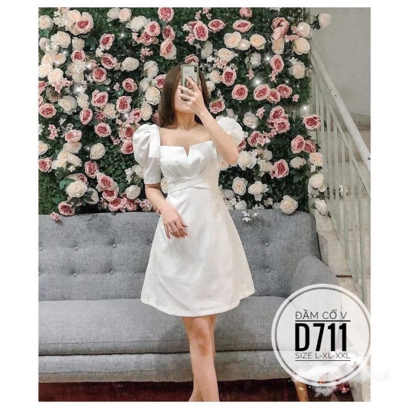 [Ảnh thật] 60-90kg Bigsize ĐẦM CỔ V DỰ TIỆC D711
