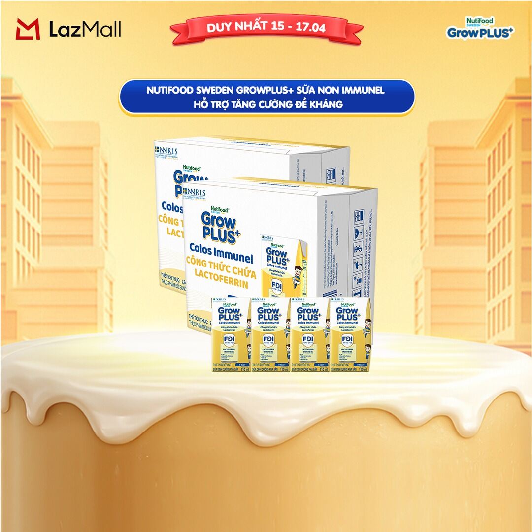 Combo 2 Thùng 24 Hộp Sữa Bột Pha Sẵn Nutifood Sweden GrowPLUS+ Sữa Non Immunel hộp 110 ml (Bao bì tuỳ lô hàng)