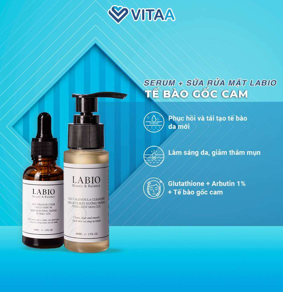 Combo 2 sữa rửa mặt & serum chống lão hóa, dưỡng trắng sáng, cấp ẩm, căng khỏe da labio glutathione