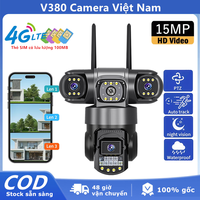 V380 Ba ống kính 4G IP Camera HD 15MP ngoài trời không thấm nước hai chiều Intercom Full Color Night Vision PTZ CCTV với thẻ SIM 4G