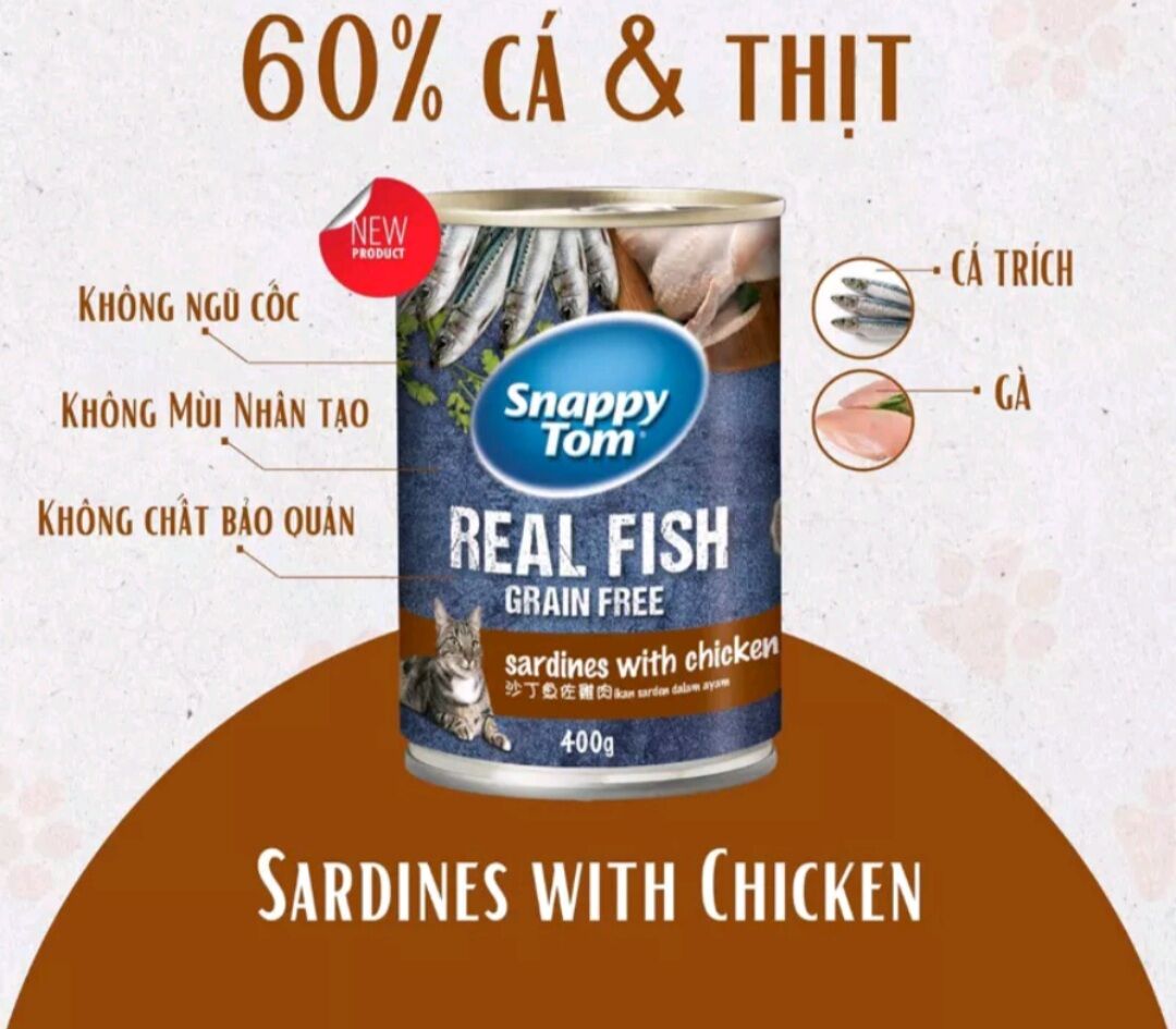 Pate lon SnappyTom Real Fish - Siêu nhiều cá 400g
