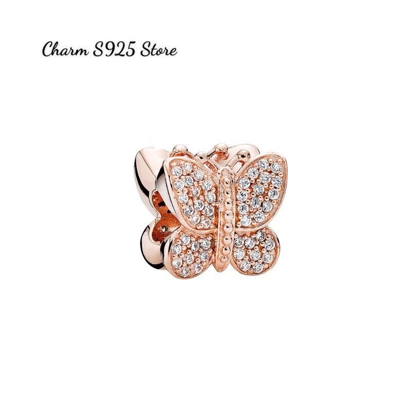 Charm pan ale vàng hồng đính đá hình bướm bạc s925