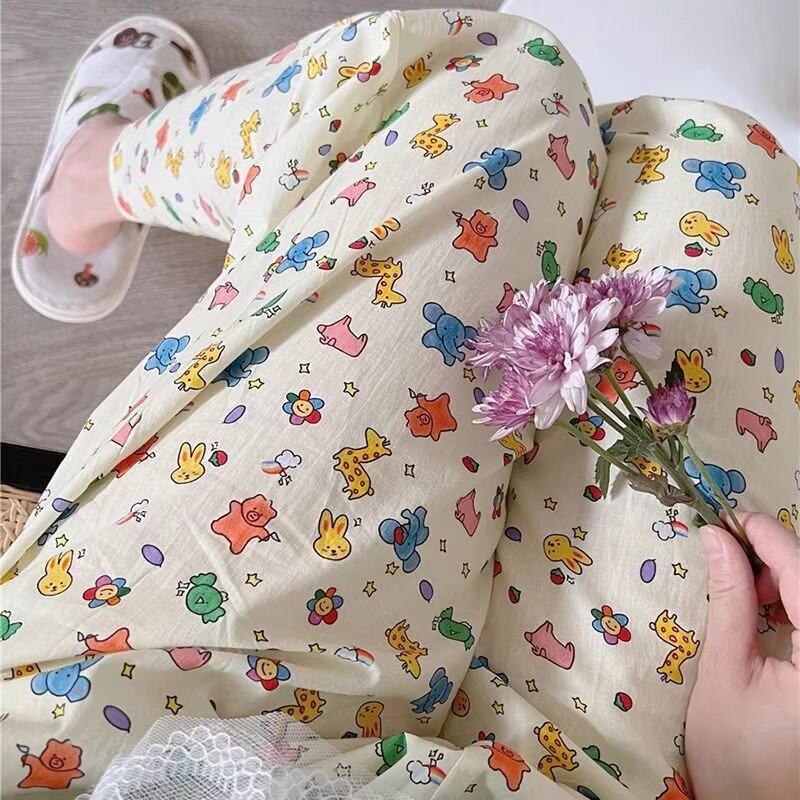 Quần Ống Rộng Thường Ngày Mỏng Mùa Hè Cho Nữ Quần Ngủ Kẻ Caro Đi Bộ Quần Ống Đứng Rộng Rãi Mặc Ở Nhà