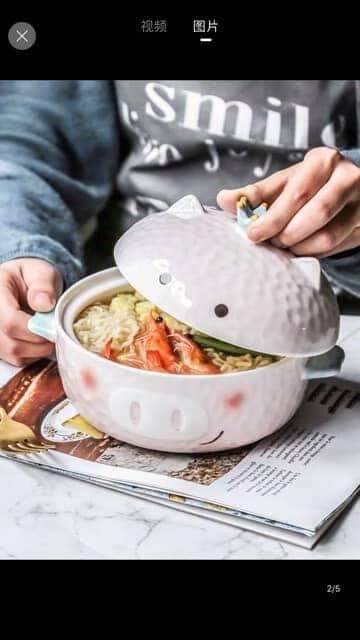 Bát ăn mì gốm sứ cute hình heo hồng