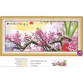 Tranh đính đá mai khai phú quý df033 125x58cm chưa đính đá