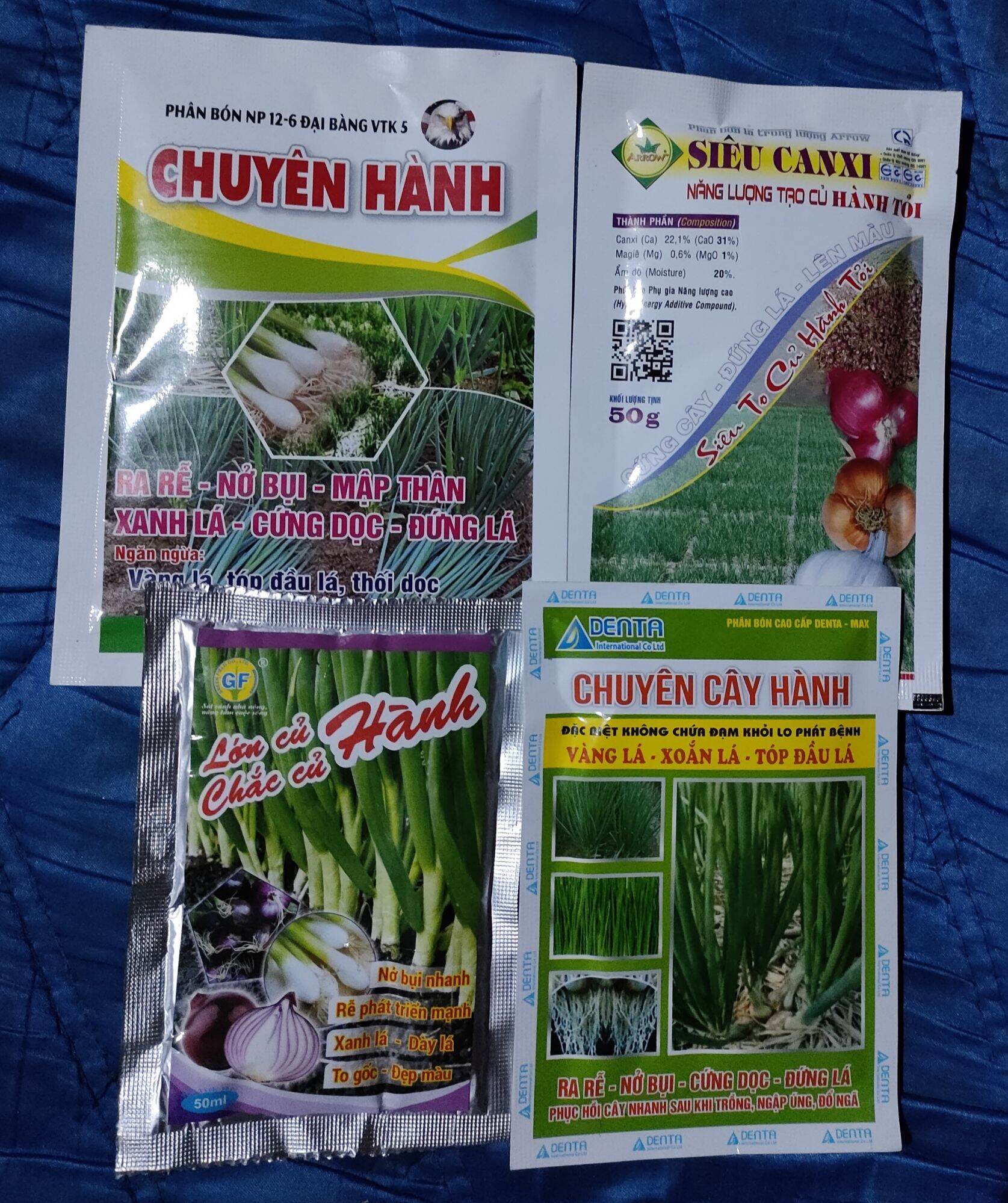 Phân bón lá, combo 4 loại dành cho cây hành; Kích rễ, dưỡng cây, xanh lá, to củ, đẹp màu