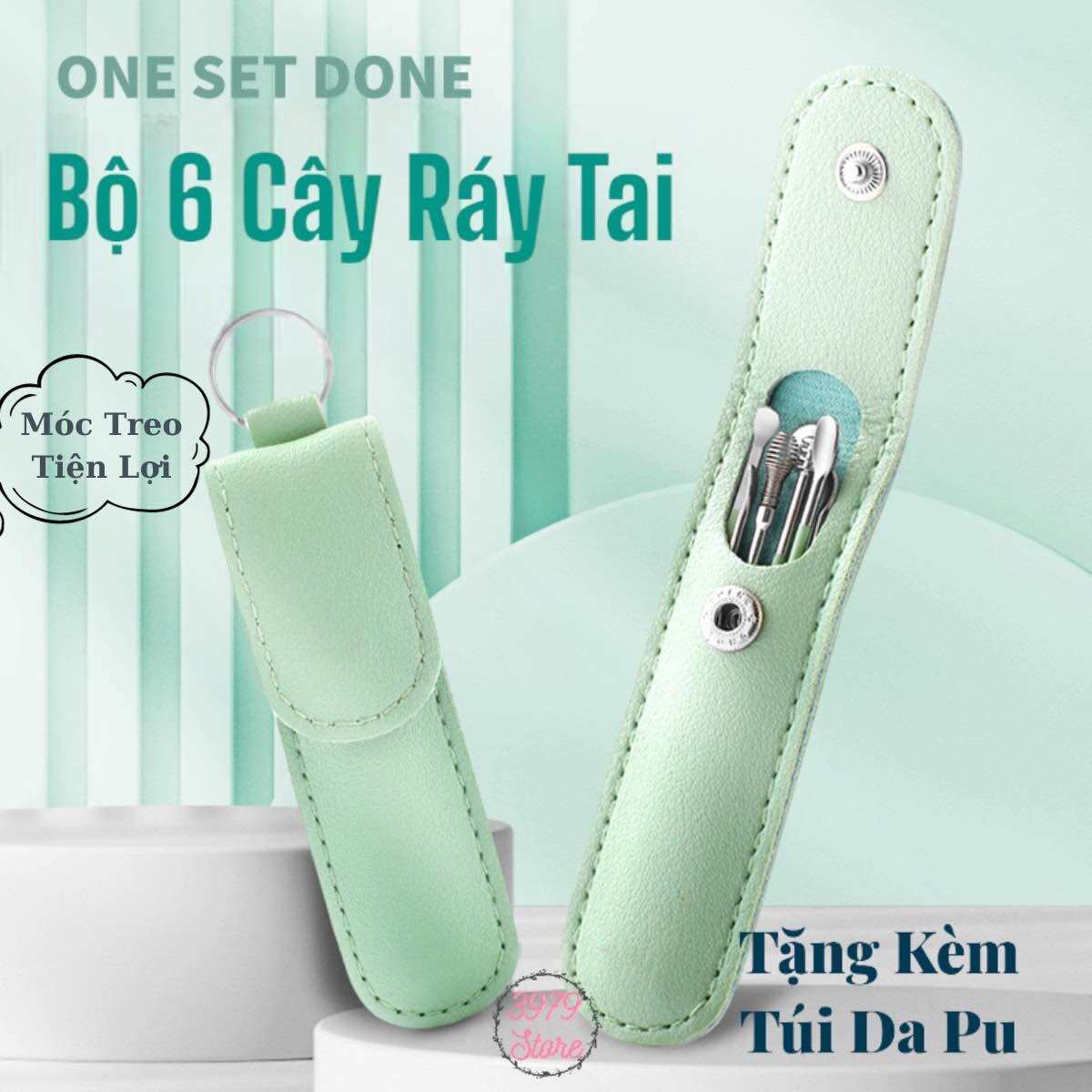 Túi 6 Cây Lấy Ráy Tai , Túi Da Pu, Có Móc Treo