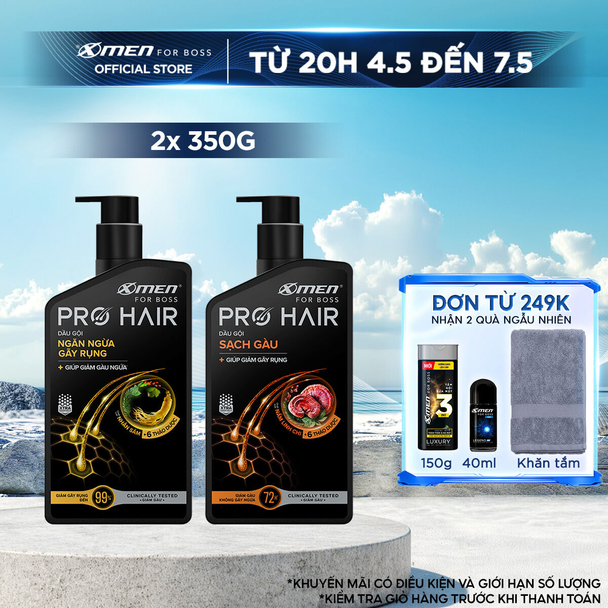 Combo 2 Dầu gội thảo dược Xmen for Boss Pro Hair Ngăn gãy rụng tóc 350g/Sạch Gàu 350g