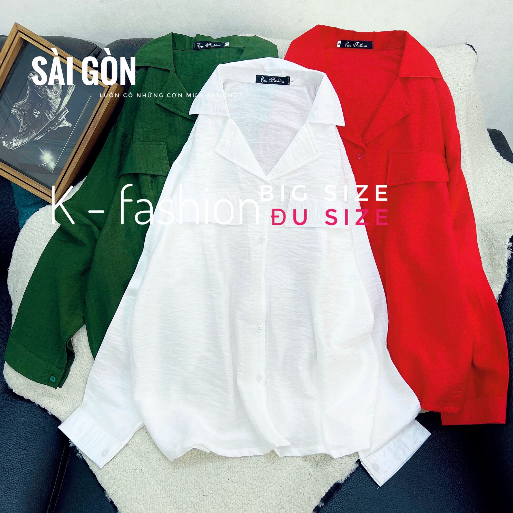 Áo sơ mi nữ big size - vải mát - cổ vest cách điệu