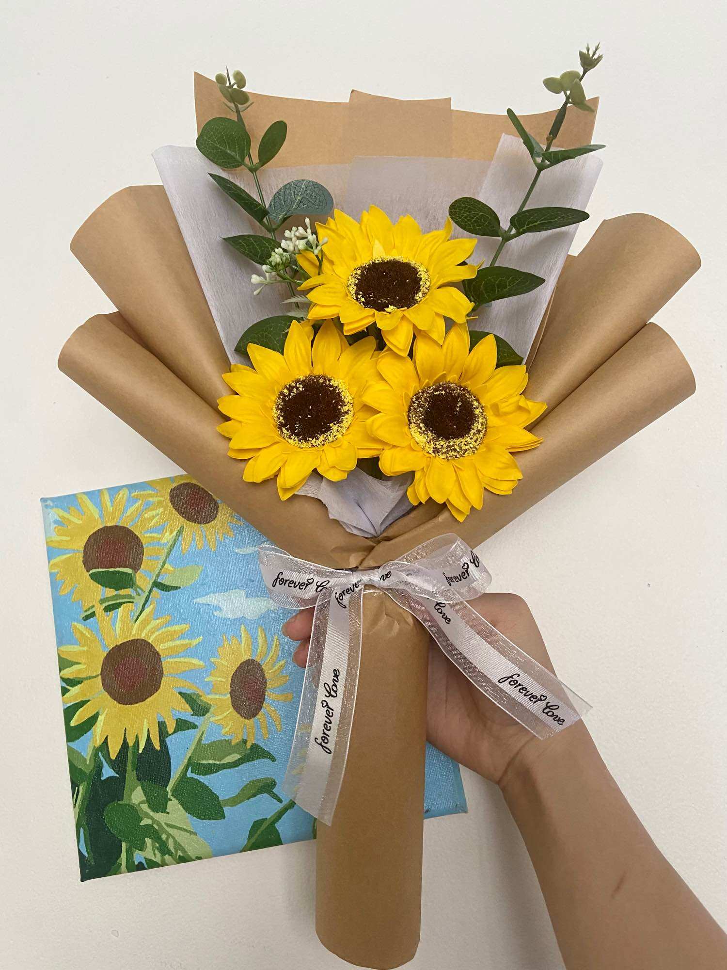 Hoa hướng dương sáp thơm bó 3 bông vĩnh cửu, hàng sẵn