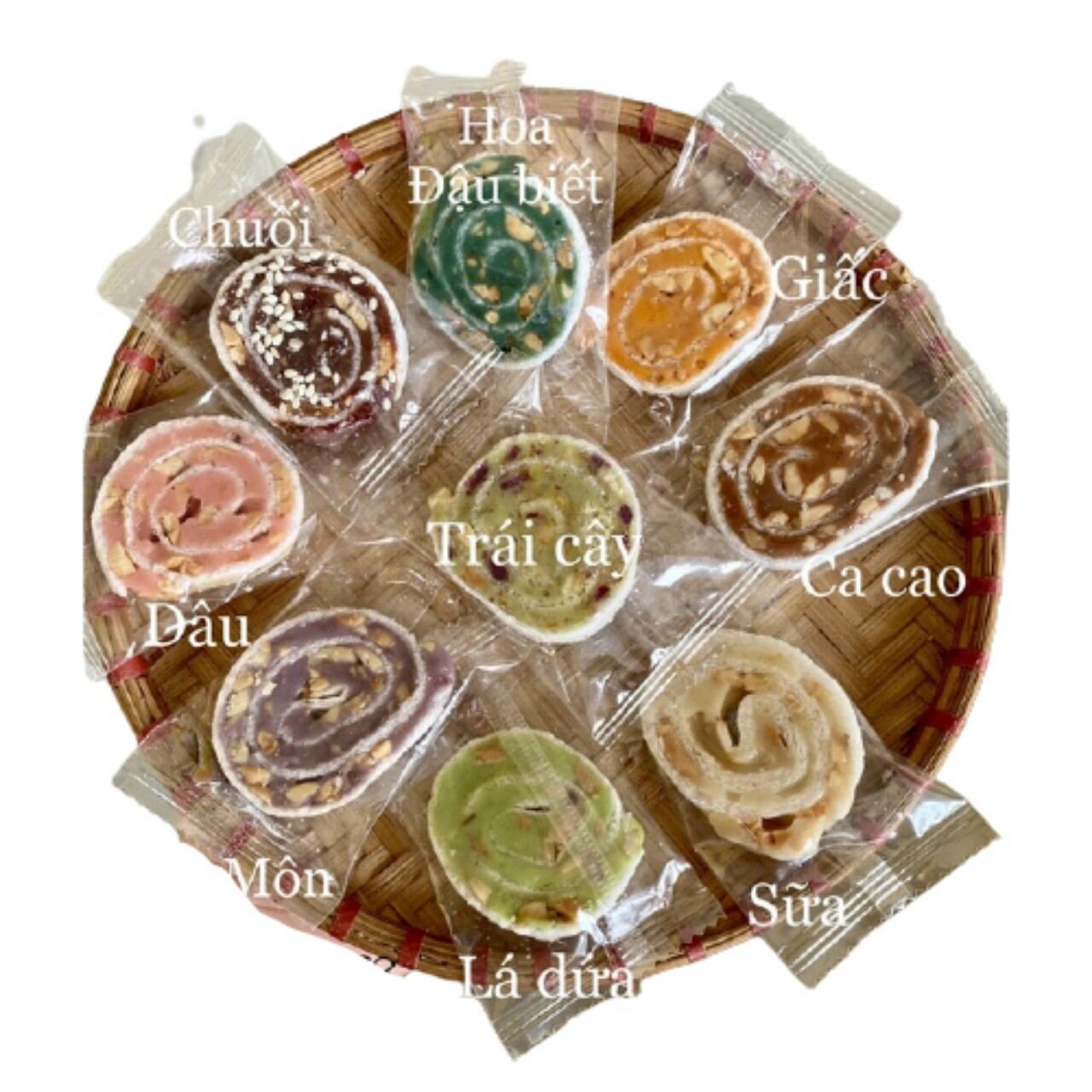 500g kẹo dừa cuộn đậu phộng bánh tráng đủ vị