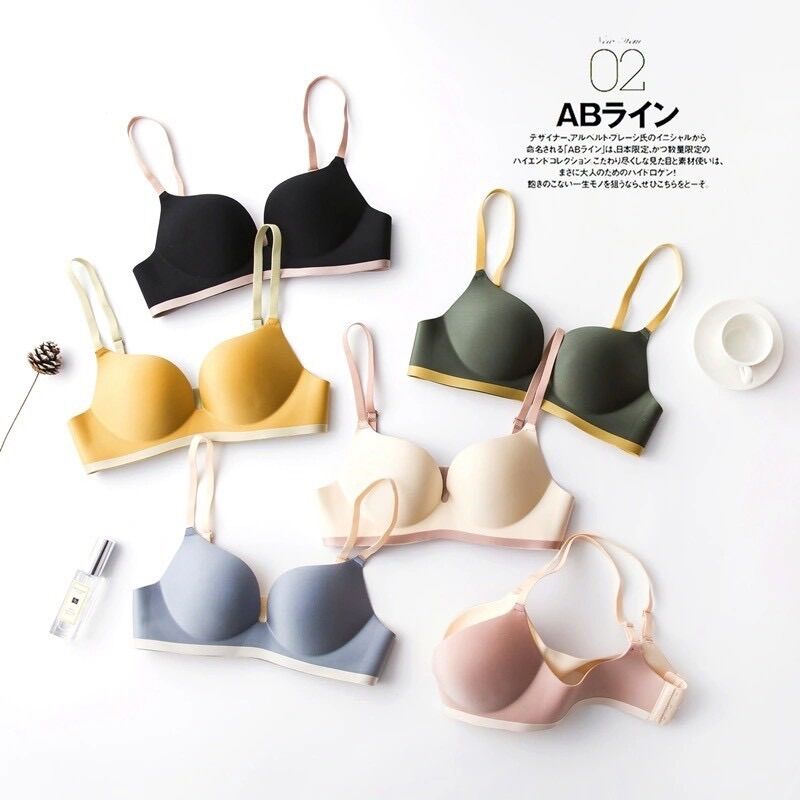 Áo lót su đúc không gọng đệm dày nâng ngực kẻ viền tông màu pink lady