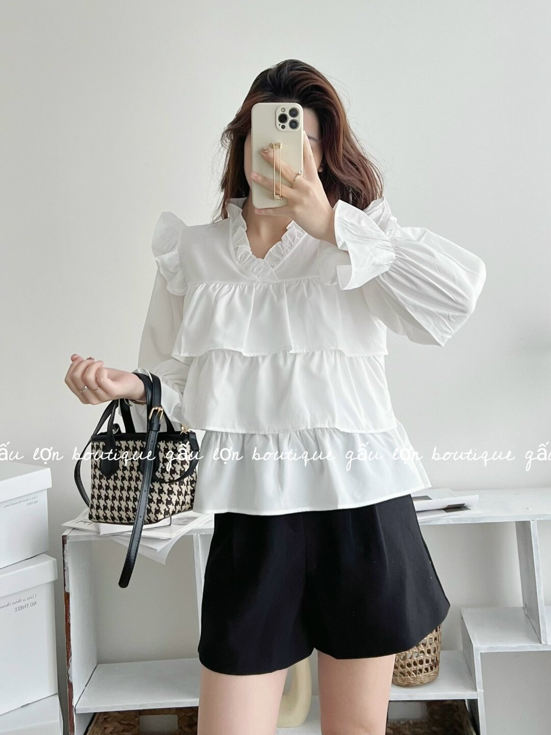 áo babydoll cổ v bèo 3tầng tiểu thư