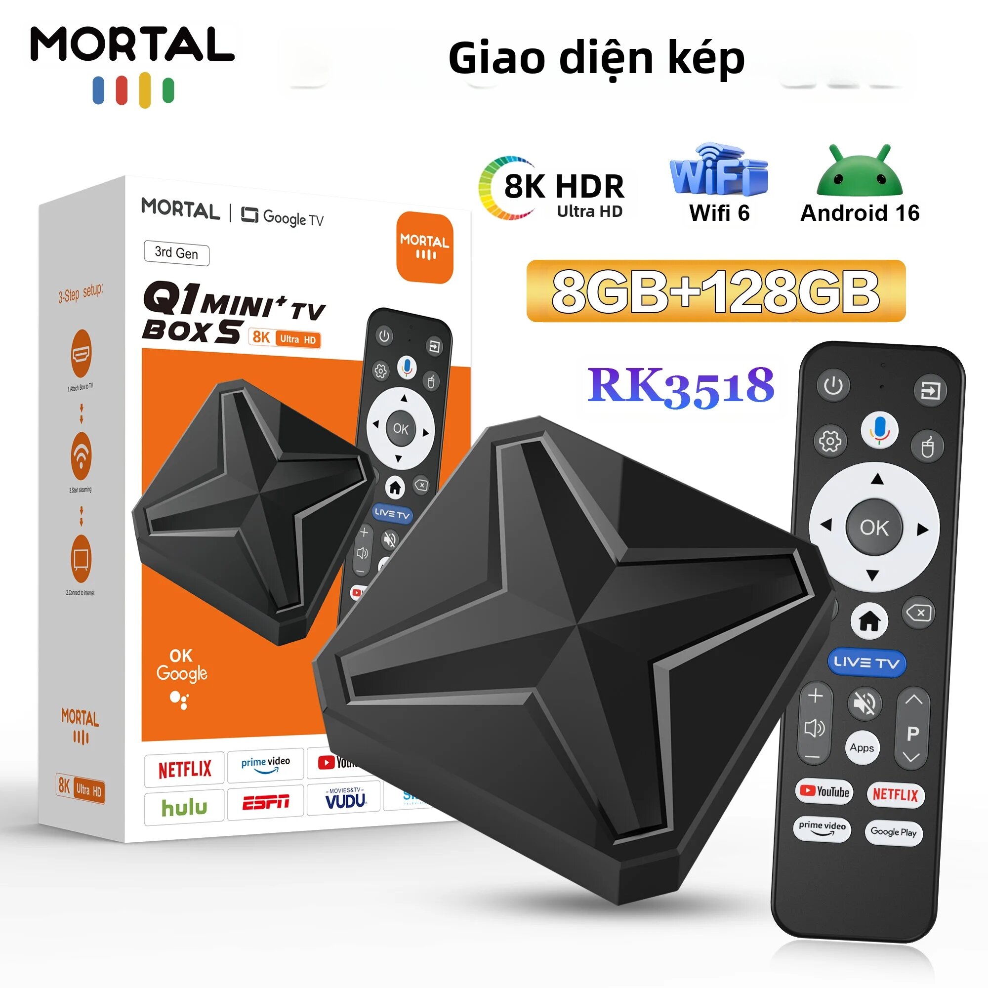 Android TV Box 2026 8K Q1mini+ Wifi 6 Dual UI Bluetooth 5.4 Media Player Với Hỗ Trợ Google Voice, Tương Thích HDMI 2.0