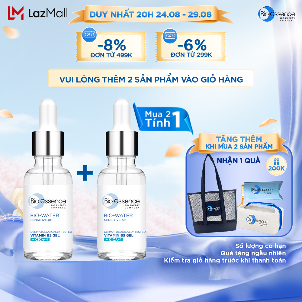 [MUA 2 TÍNH TIỀN 1 + QUÀ] Tinh chất serum phục hồi và cấp ẩm Bio-Essence Bio-Water Bio gel Vitamin B5 + Cica-4 30ml/chai