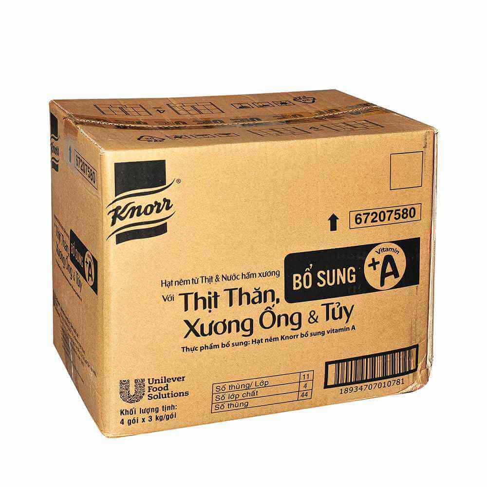 [[ Date Mới ]] Hạt nêm Knorr thịt thăn xương ống và tủy, thùng 4 gói x 3kg/gói (12Kg)