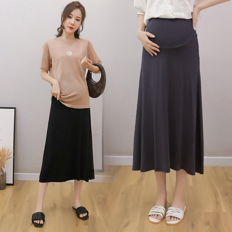 Chân váy mùa hè cho phụ nữ mang thai chân váy xòe rộng chân váy mùa hè cho phụ nữ mang thai vải modal chân váy dài chữ a tiên nữ