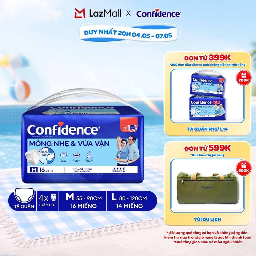 Tã quần người lớn CONFIDENCE SLIMFIT size M/L gói 16/14 miếng