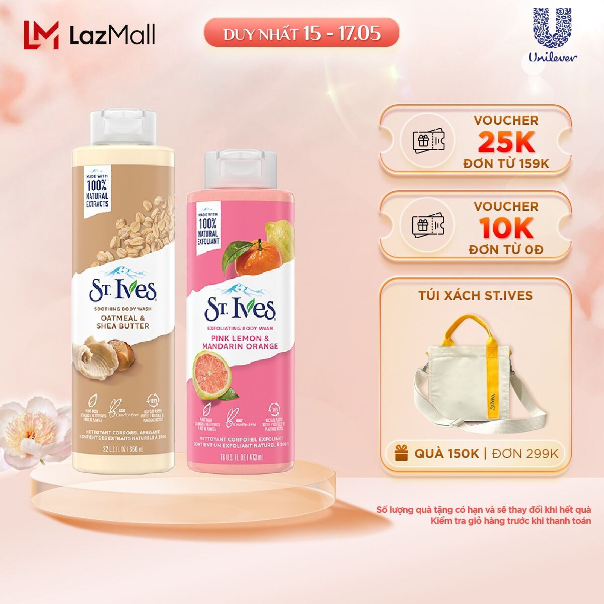 Combo Sữa tắm St.ives Yến mạch và bơ 650ml và Sữa tắm St.ives Cam chanh 473ml