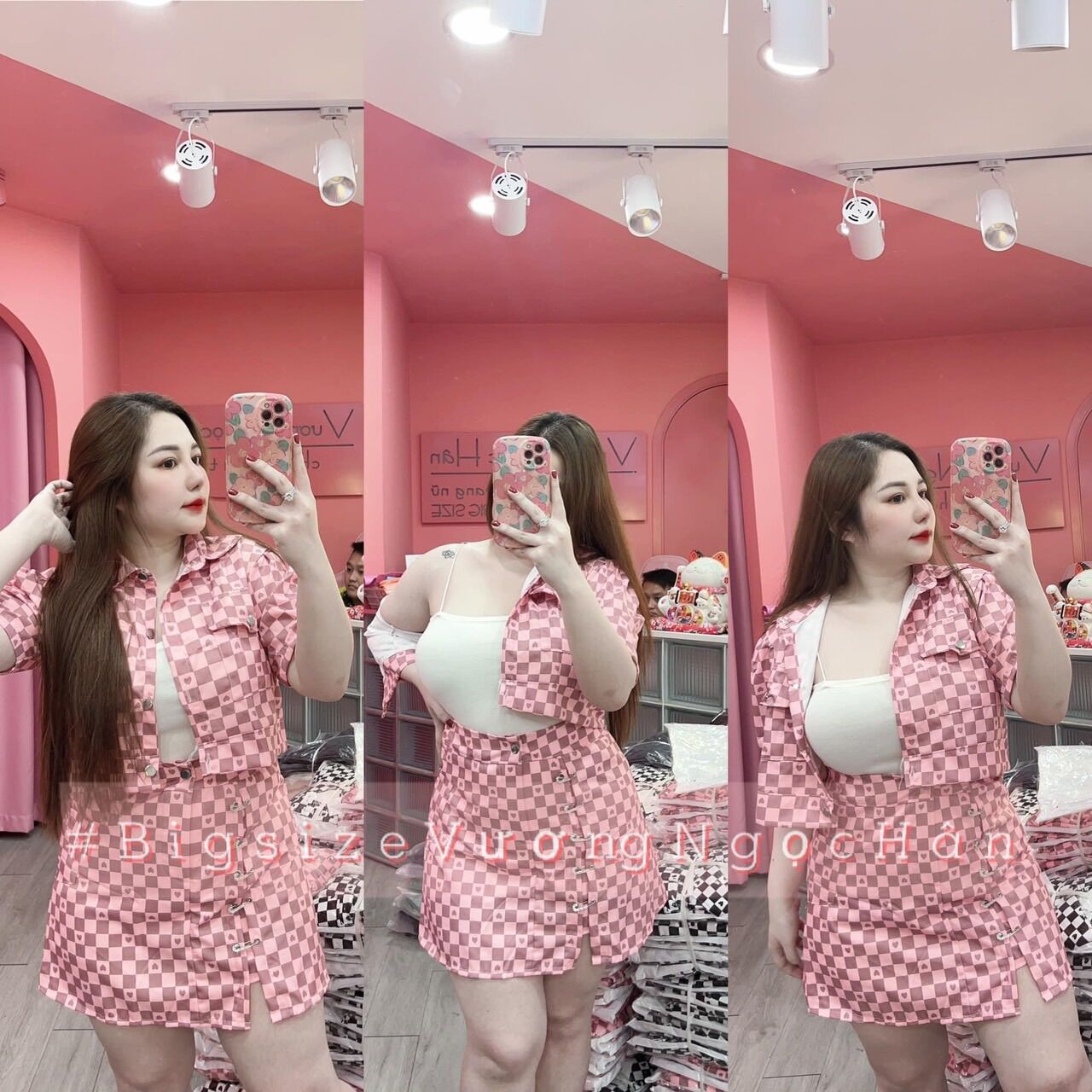 (SHOP TÁO ĐỎ BIGSIZE 50kg đến 90kg) set áo + chân váy trẻ trung