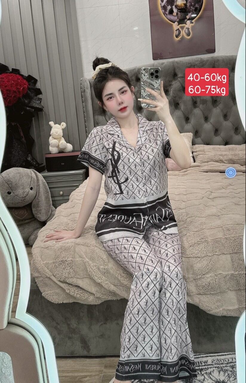 Đồ bộ pijama lụa xước nữ  [NÚT ĐÁ]  thương hiệu size từ 40 đên 62kg