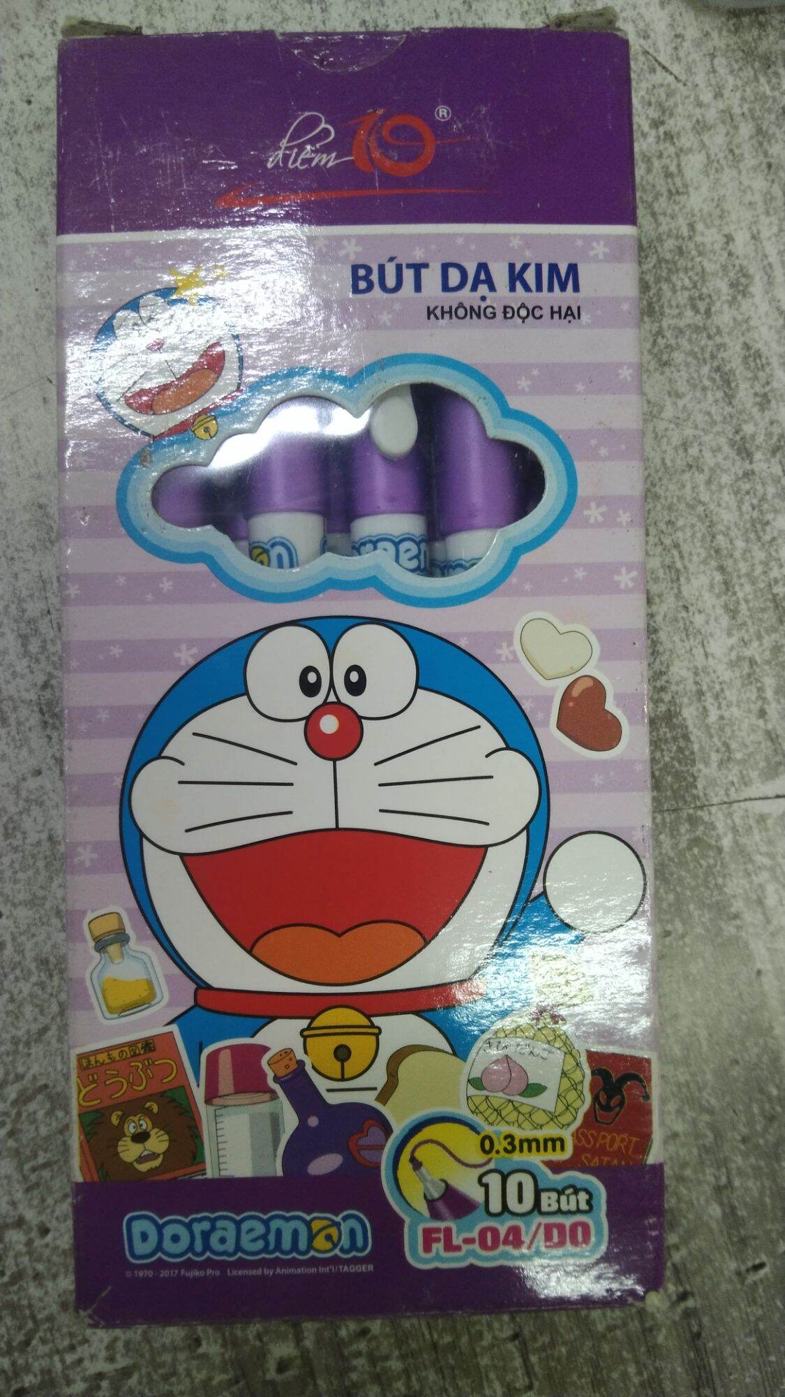 Bút dạ kim Doremon Thiên Long, hộp 10 cây mực tím, phù hợp cho học sinh cấp 1 tập viết, tiện lợi không cần bơm mực, nét bút 0.3mm viết chữ đẹp