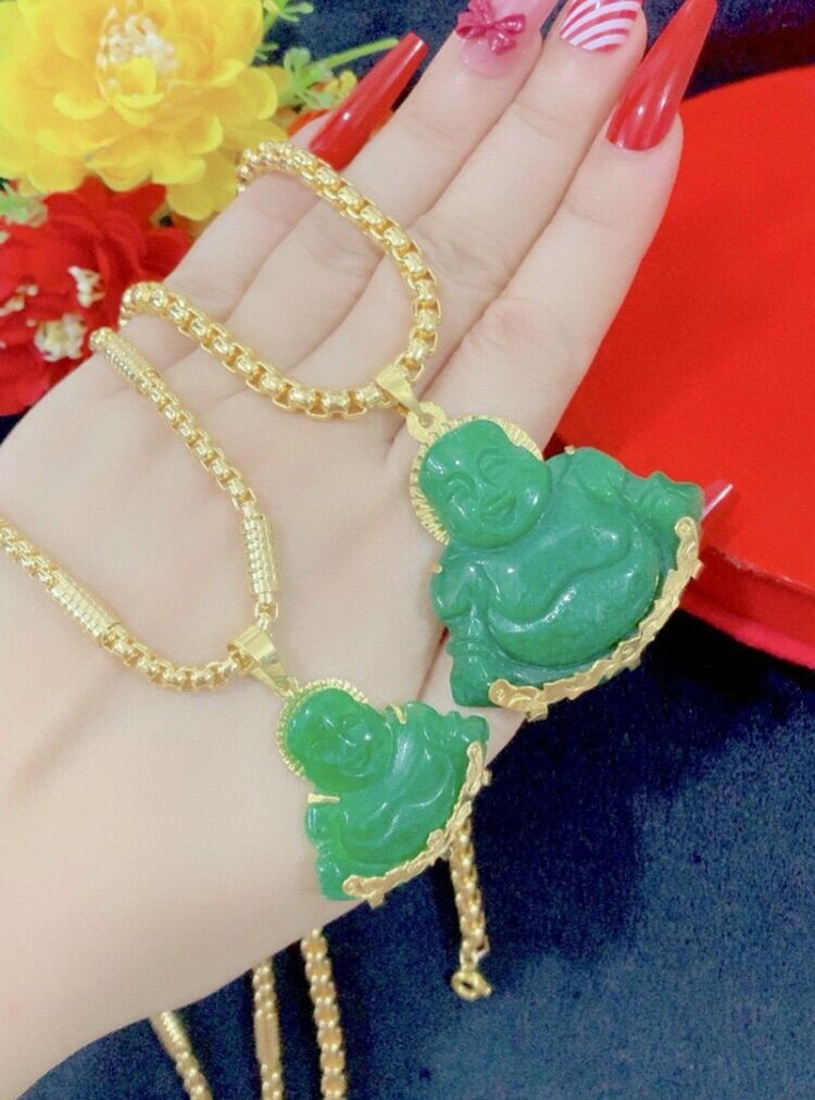 Dây chuyền nam kiểu xích mặt phật ông địa xanh mạ vàng 18k cao cấp mẫu mới về