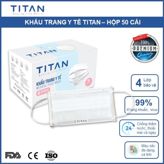 Hộp 50 cái Khẩu trang y tế 4 lớp cao cấp Titan Nam Anh thumbnail