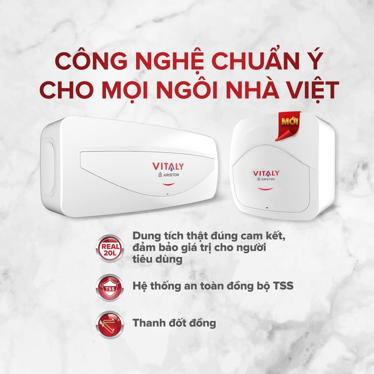 Bình nóng lạnh Ariston Vitaly 30L vuông