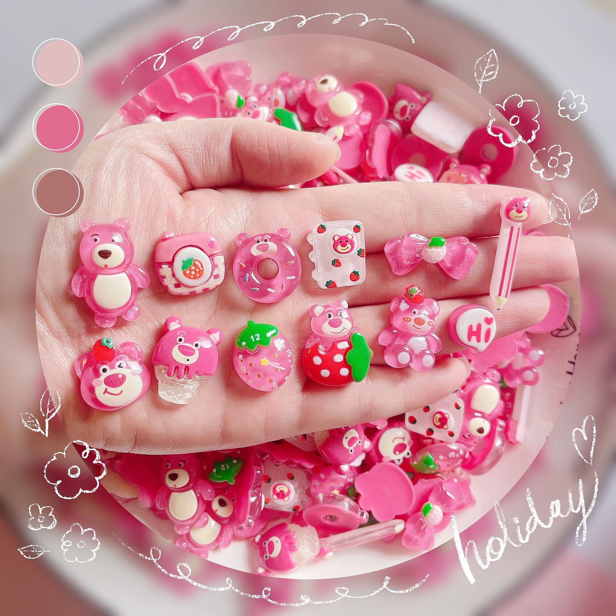 Set 100 charm gấu dâu lotso trong