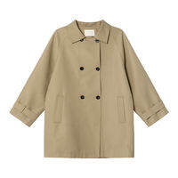 NIHAOKANONG | Áo Khoác Trench Dáng Dài Vừa Cổ Lỏng Tay Raglan Hai Hàng Khuy