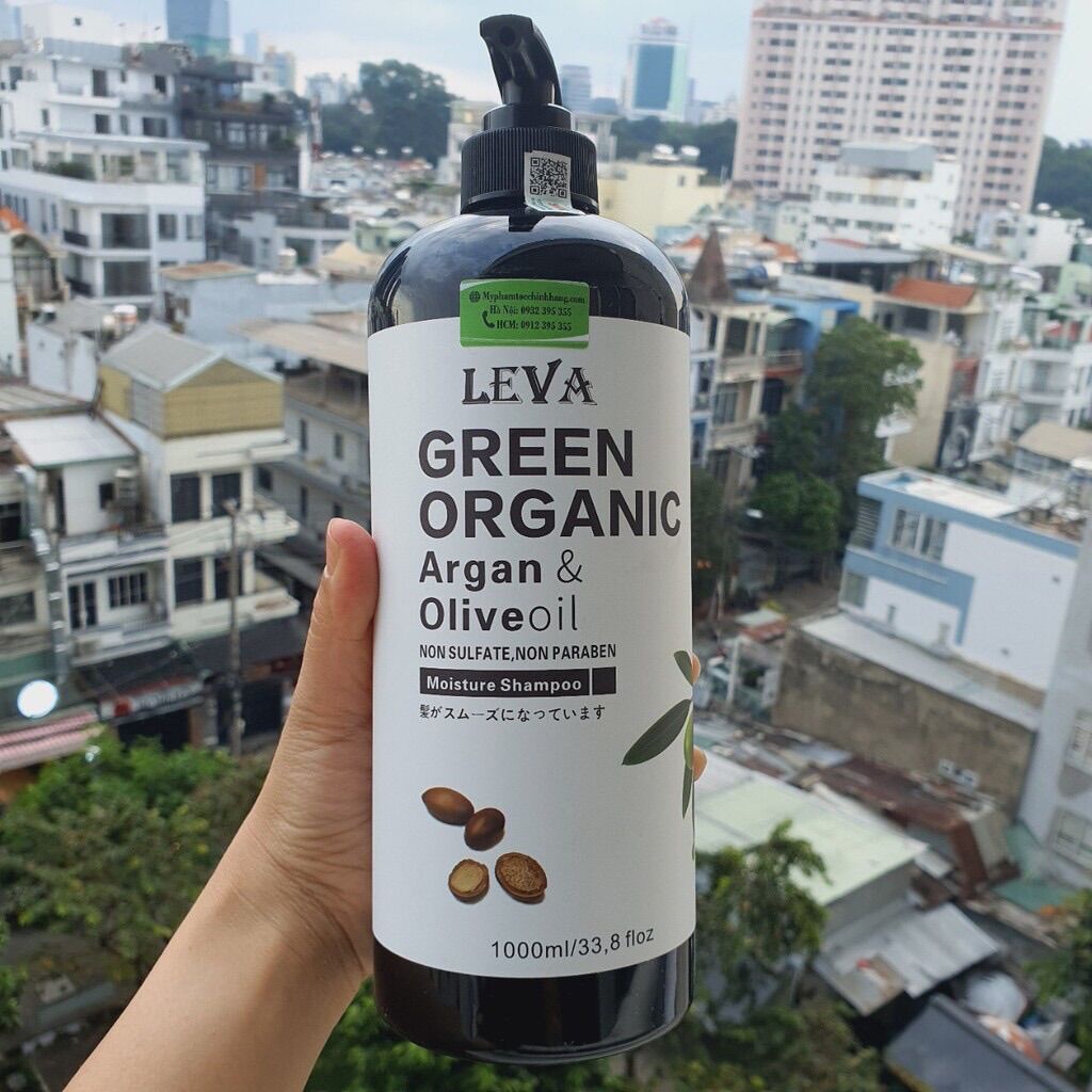 Dầu gội siêu mượt phục hồi LEVA Green Organic Argan & Olive oil 800ml